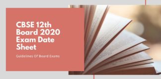 CBSE 12th Board 2020 Exam Date Sheet